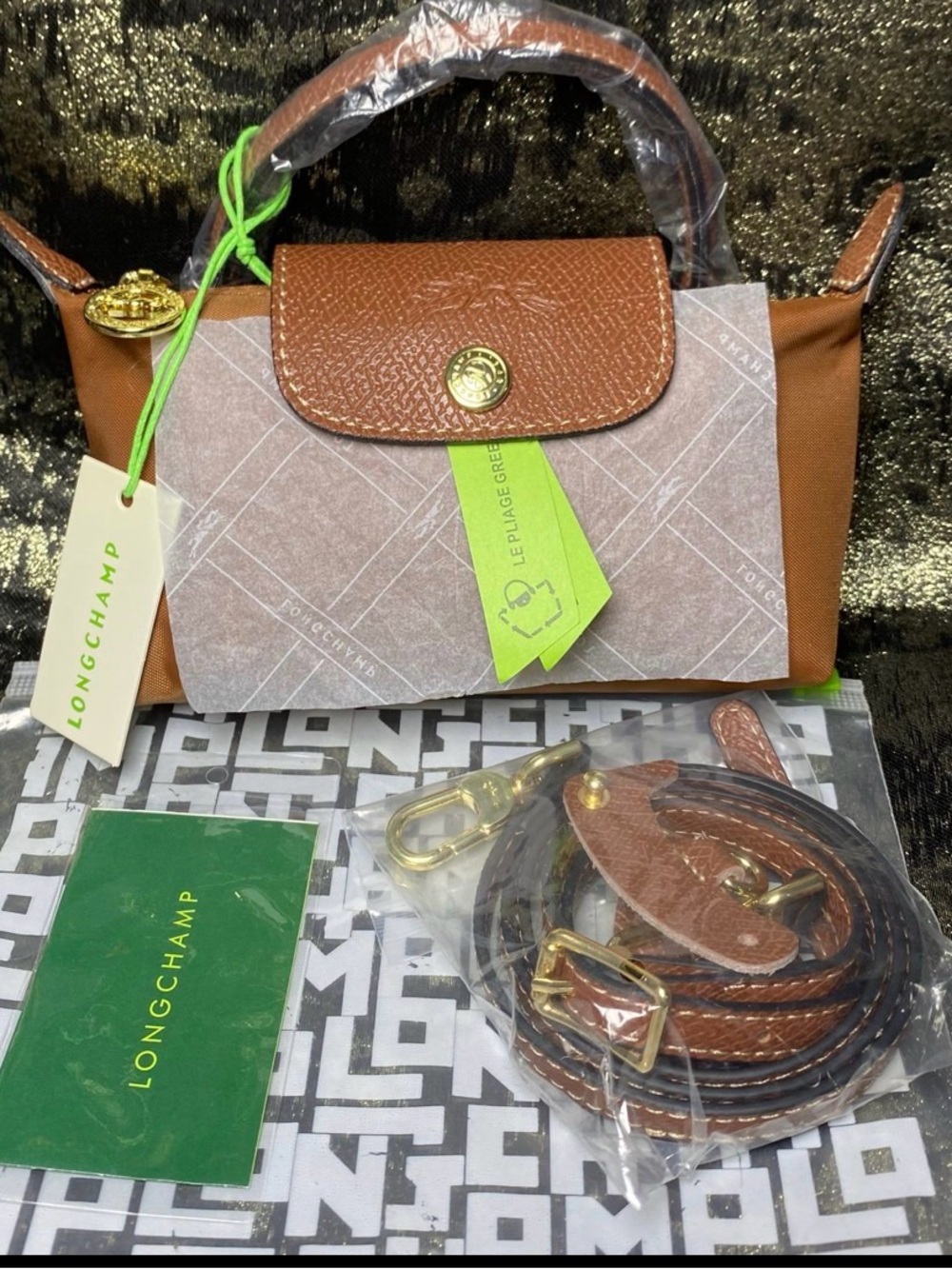 Longchamp Mini Le Pliage Brown Top-Handle Crossbody with Gold Hardware